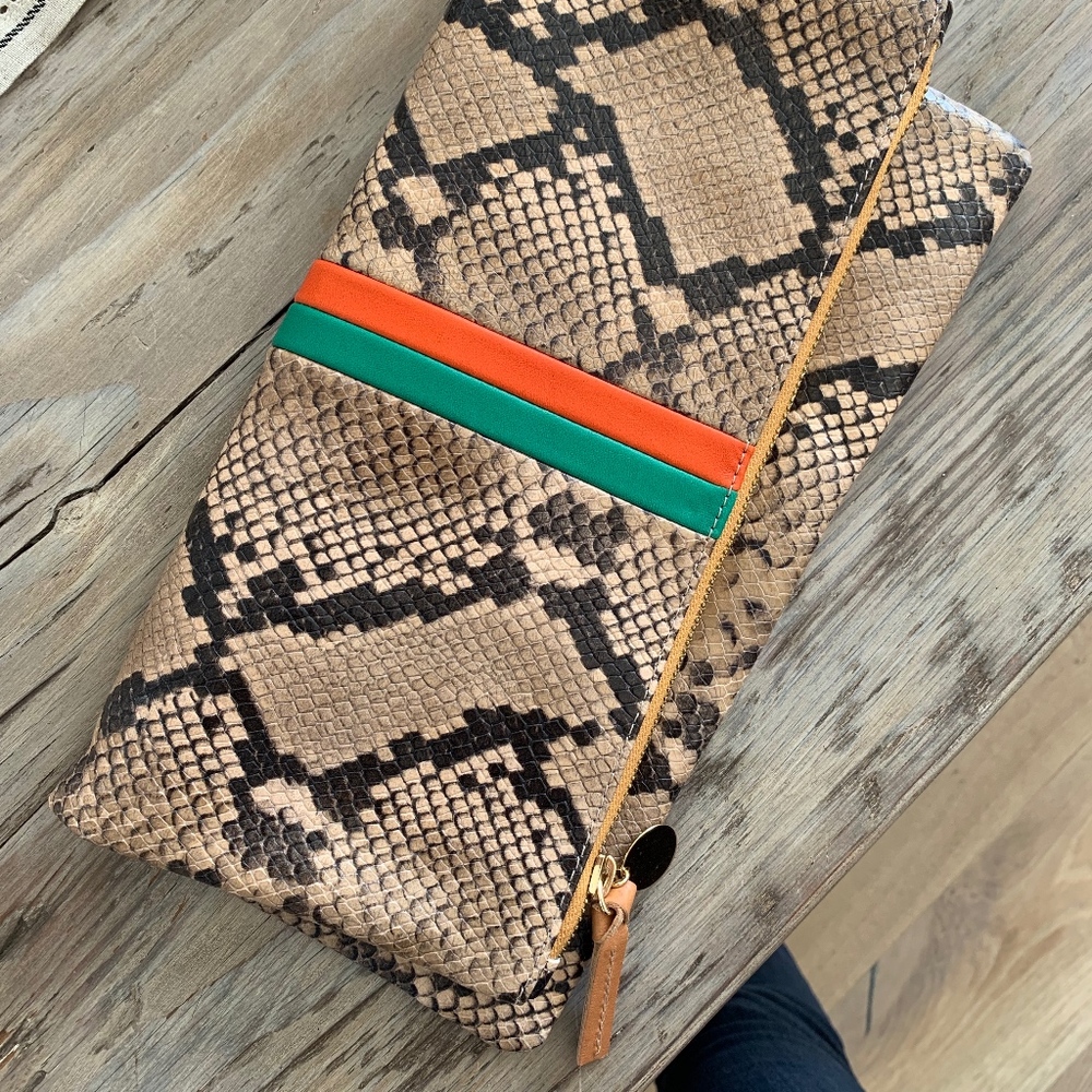 Clare V. Snake Skin Clutch
